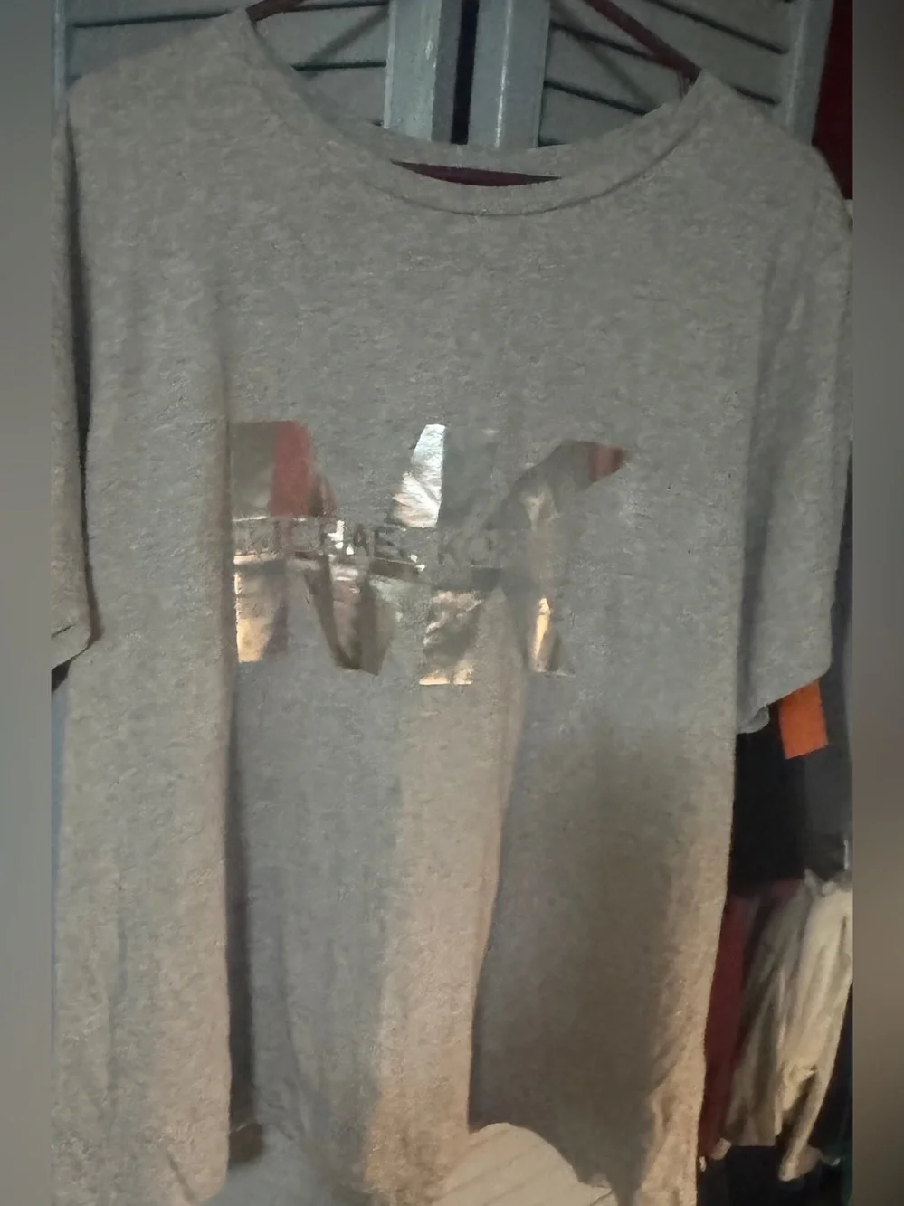 Michael Kors Men's Light Grey Tee with Metallic MK Logo